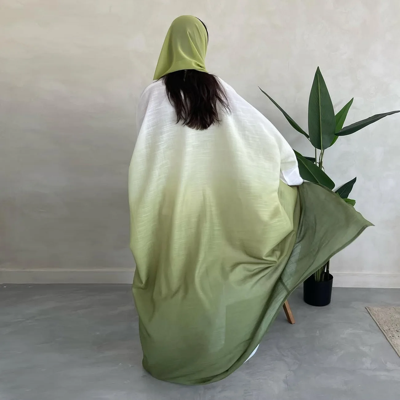 Mq209 Skromny Kardigan Kurtka Lato 2025 Nowy Gradientowy Płaszcz z Chustą Dwuczęściowy Zestaw Moda Damska Islam Elegancki