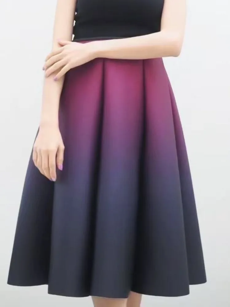 Lemongor, faldas por debajo de la rodilla plisadas con gradiente a la moda para mujer, nueva falda elegante de oficina para fiesta y noche, falda acampanada, ropa para mujer 2025