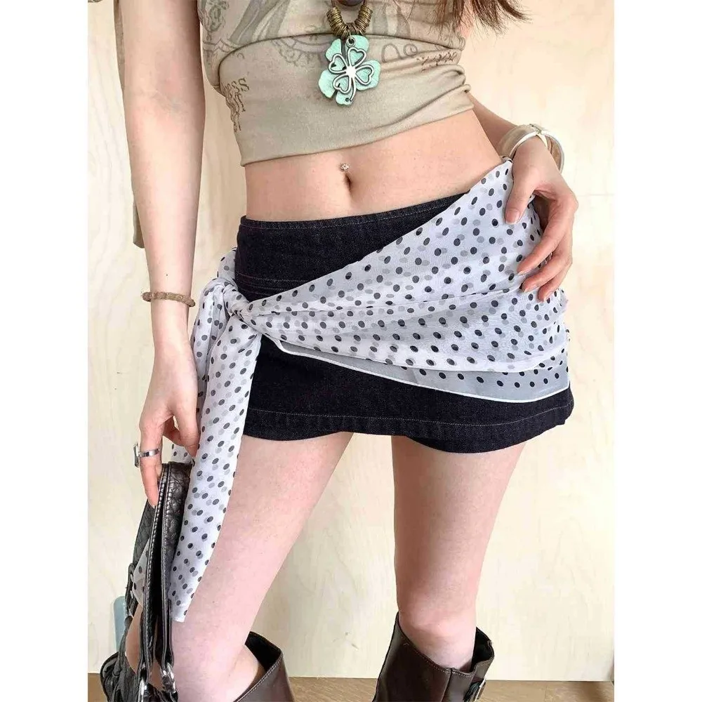 Fashion Polka Dot Pattern Decorative Skirt Versatile Lightweight Hip Scarf Thin Fabric Waist Belt Dresses Matching