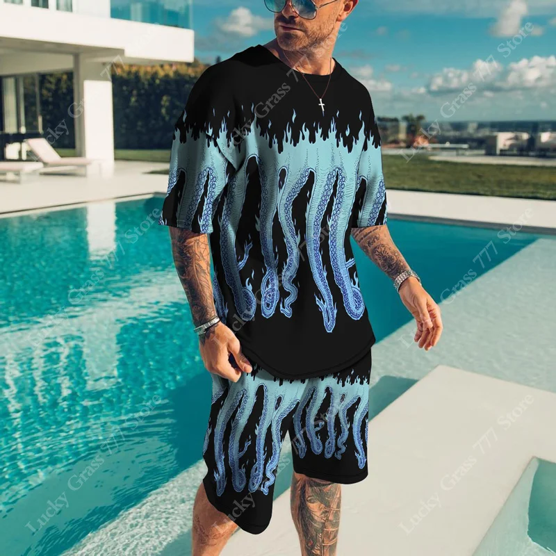 New Sportswear Octopus Trend Men Sets 3D Printed Clothing Casual Shorts+tshirts Set Sweat Suits Summer Tracksuit Men Sets