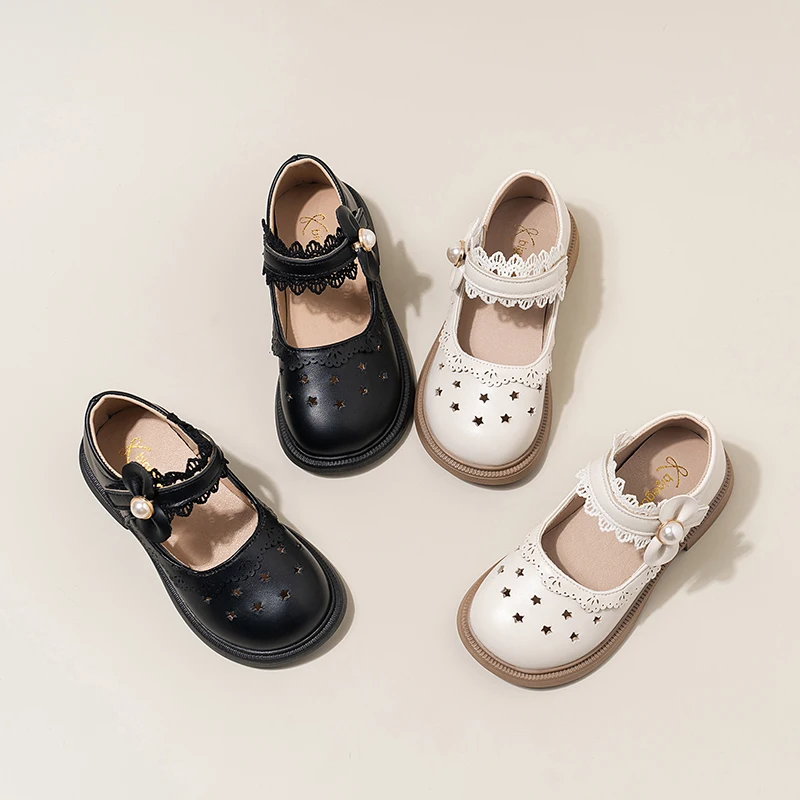 

Girls Leather Shoes for Party Wedding Kids Mary Janes Shoes with Cut-outs Princess Sweet Children Performance Shoes Soft Chic