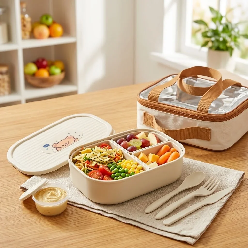 Portable Kids Divided Bento Box 3 Compartment Plastic Lunch Box Microwavable School Food Storage Containers Children Lunchbox