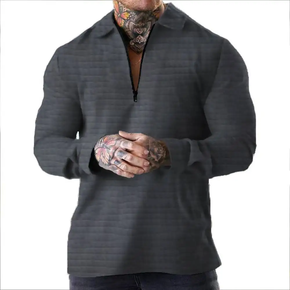 Fashion Men Long Sleeve Sweatshirt Mens Tracksuit Breathable Coat Male Casual Sportswear Half Zip Open Lapel Tops Tee Pullover