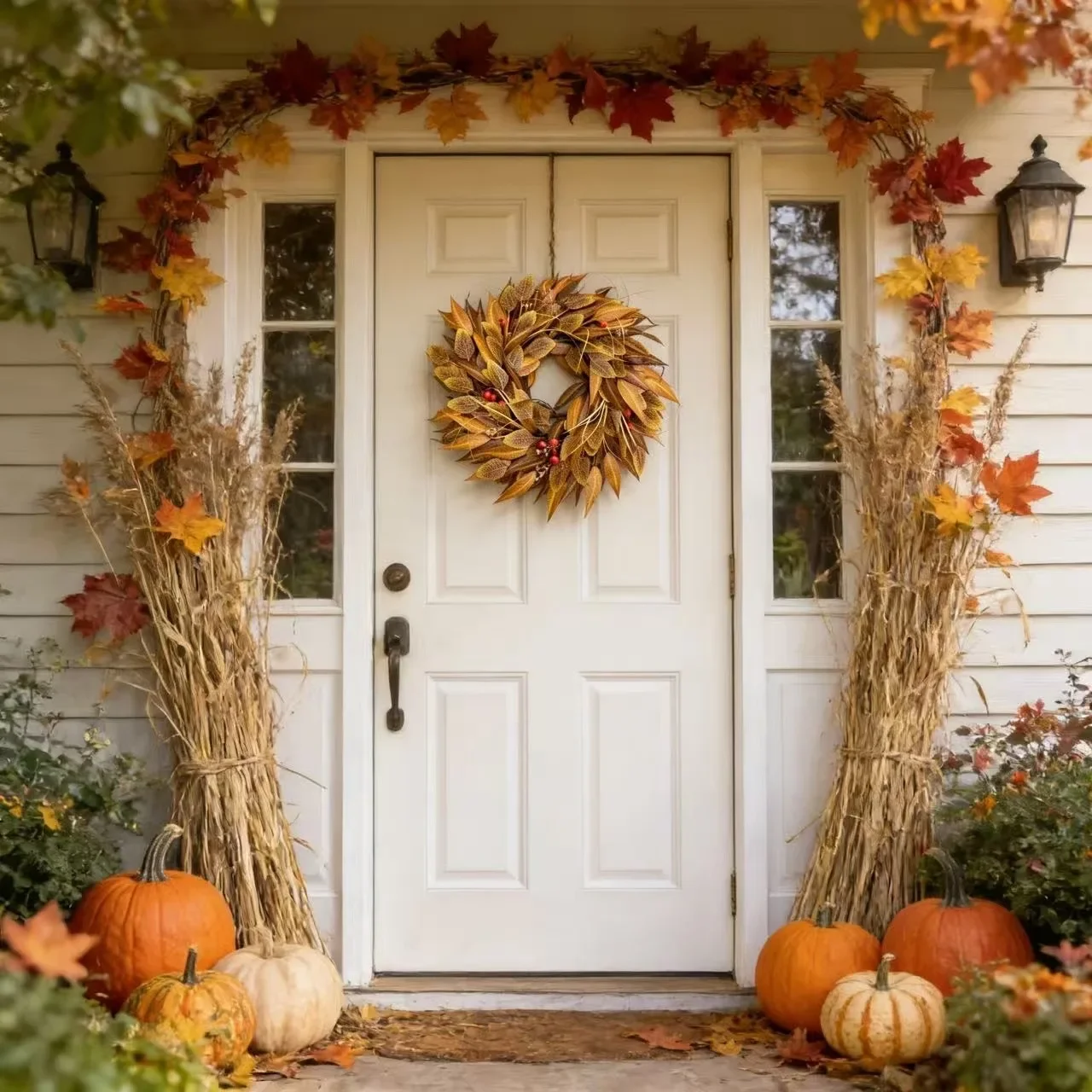Cross-border Amazon explosion Autumn eucalyptus leaf wreath Autumn harvest festival wreath Autumn berry door hanging