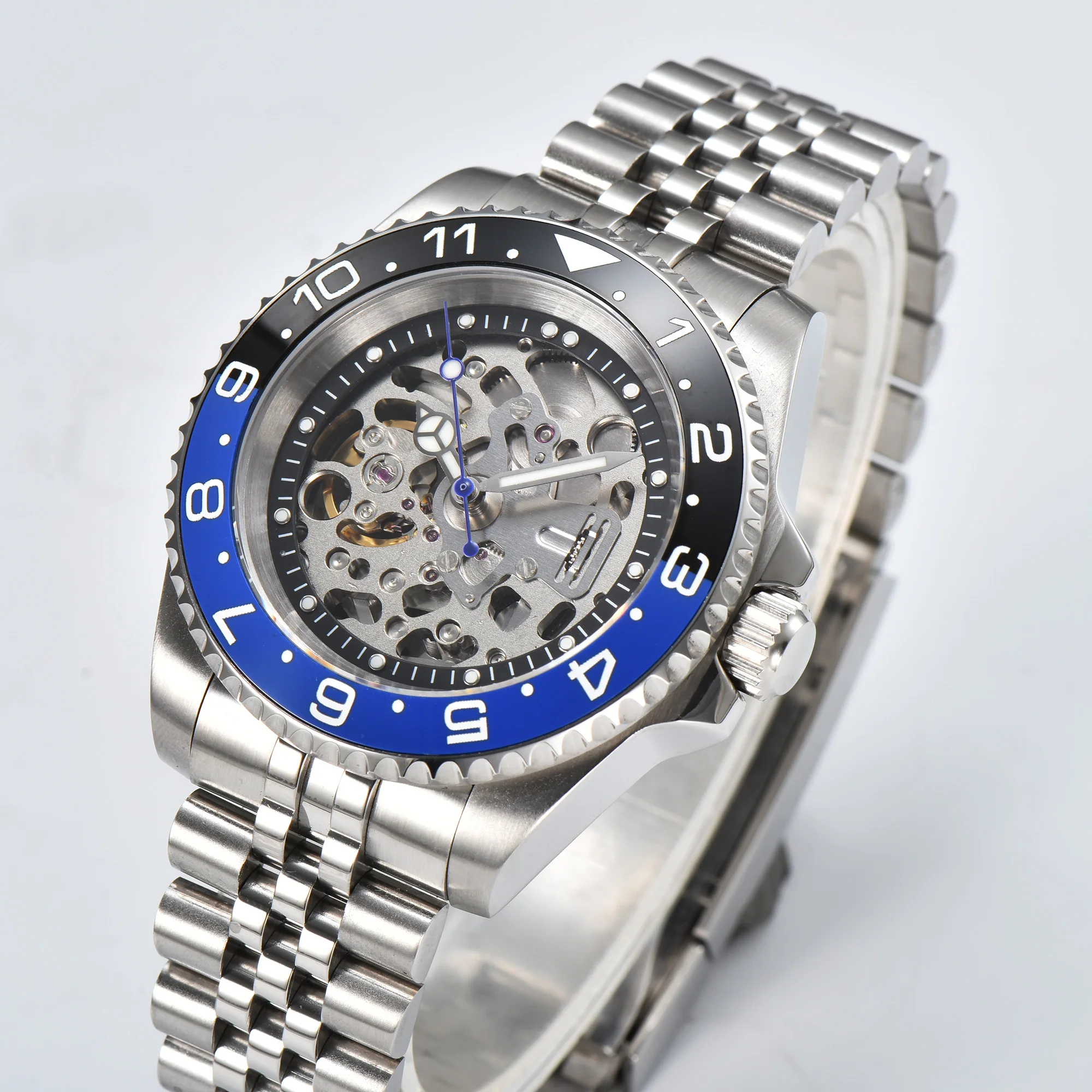 40MM Men's Watch Luxury NH70 Movement Hollow Out Dial Stainless Steel 904L Sapphire Glass Ceramic Ring