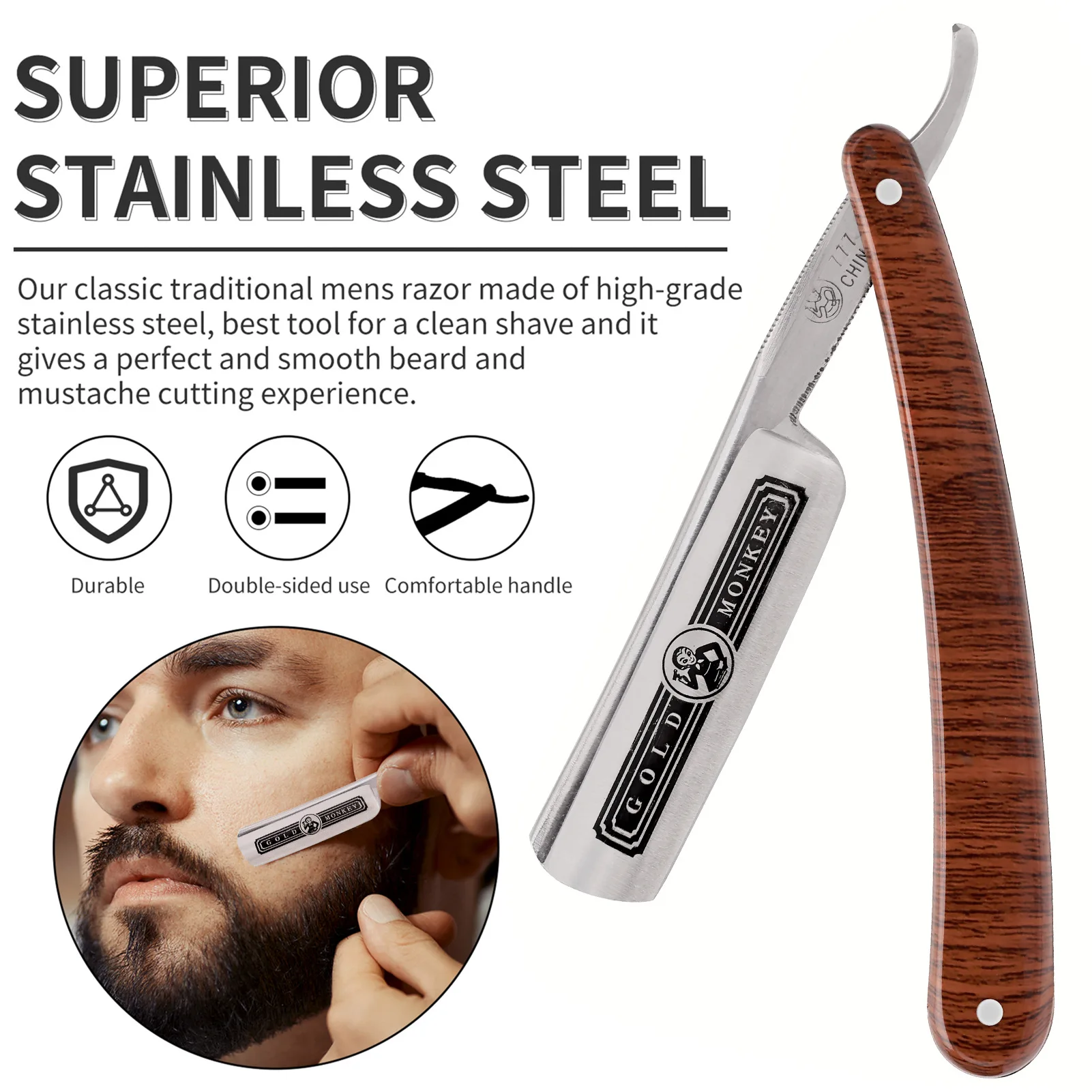 

Парикмахерская бритва с подставкой из нержавеющей стали, прямая бритва для салона, профессиональная классическая деревянная ручка, нож для бритья бороды, инструмент