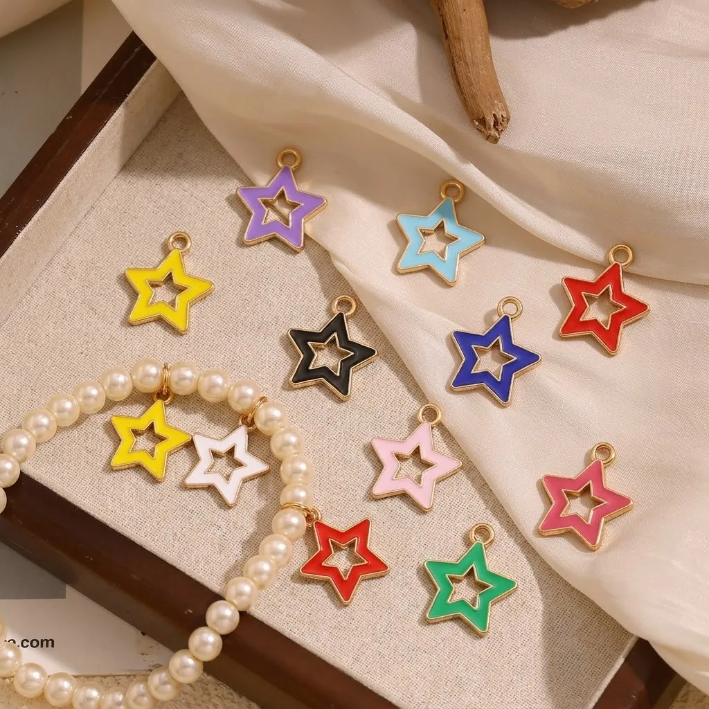 20 Stück/Lot Metall-Emaille-Anhänger mit kleinen niedlichen Sternen für DIY-Armbänder, Halsketten, Ohrringe, Schmuckherstellung, Materialien und Zubehör – Detail 1
