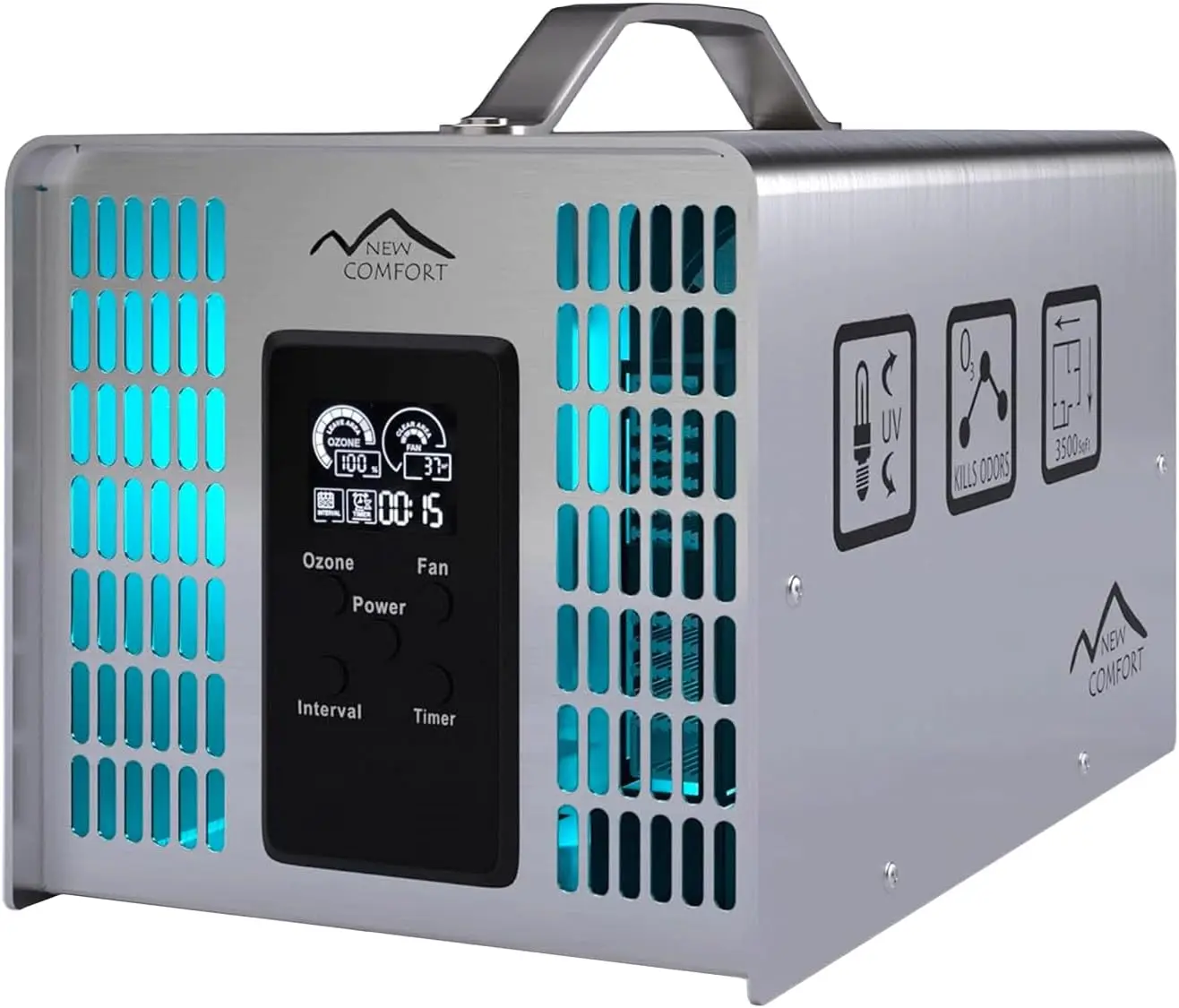 SS12000 Ozone Generator Purifier with Adjustable & Auto Shutdown Timer – Ozone Odor Removal for Large Spaces & Industrial Use –