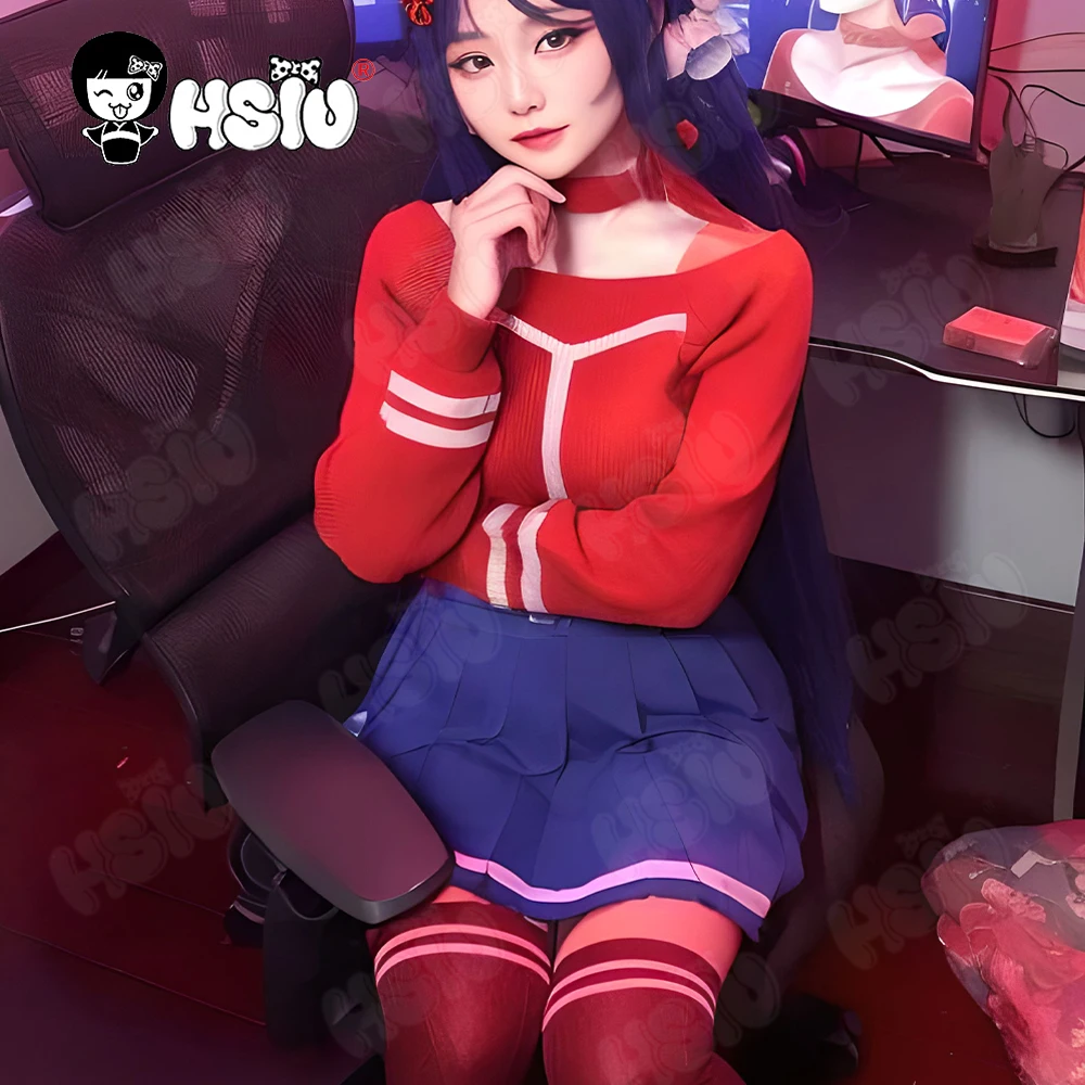 Mita Cosplay Costume Wig HSIU 80CM Niebieski podwójny kucyk długie włosy JK School Uniform Game MiSide Mita Cosplay Costume Wig