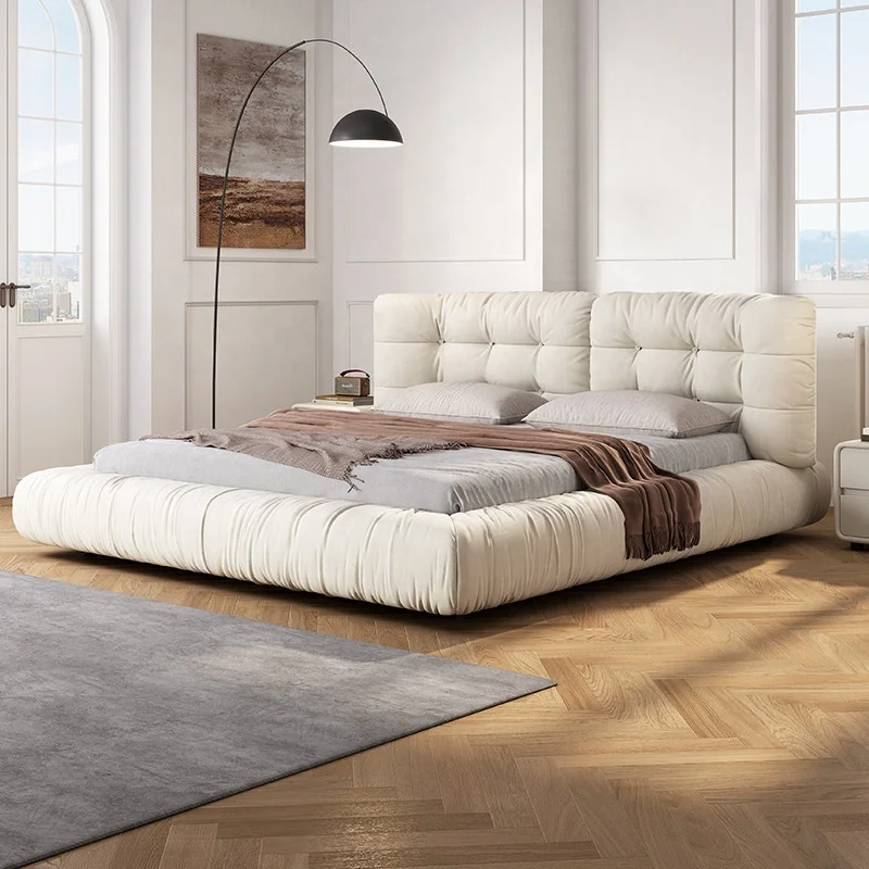#Cloud Bed, Modern Minimalist High-End Elegant Bed, Cream Style Wabi-Sabi Internet Famous Large Bed For Master Bedroom