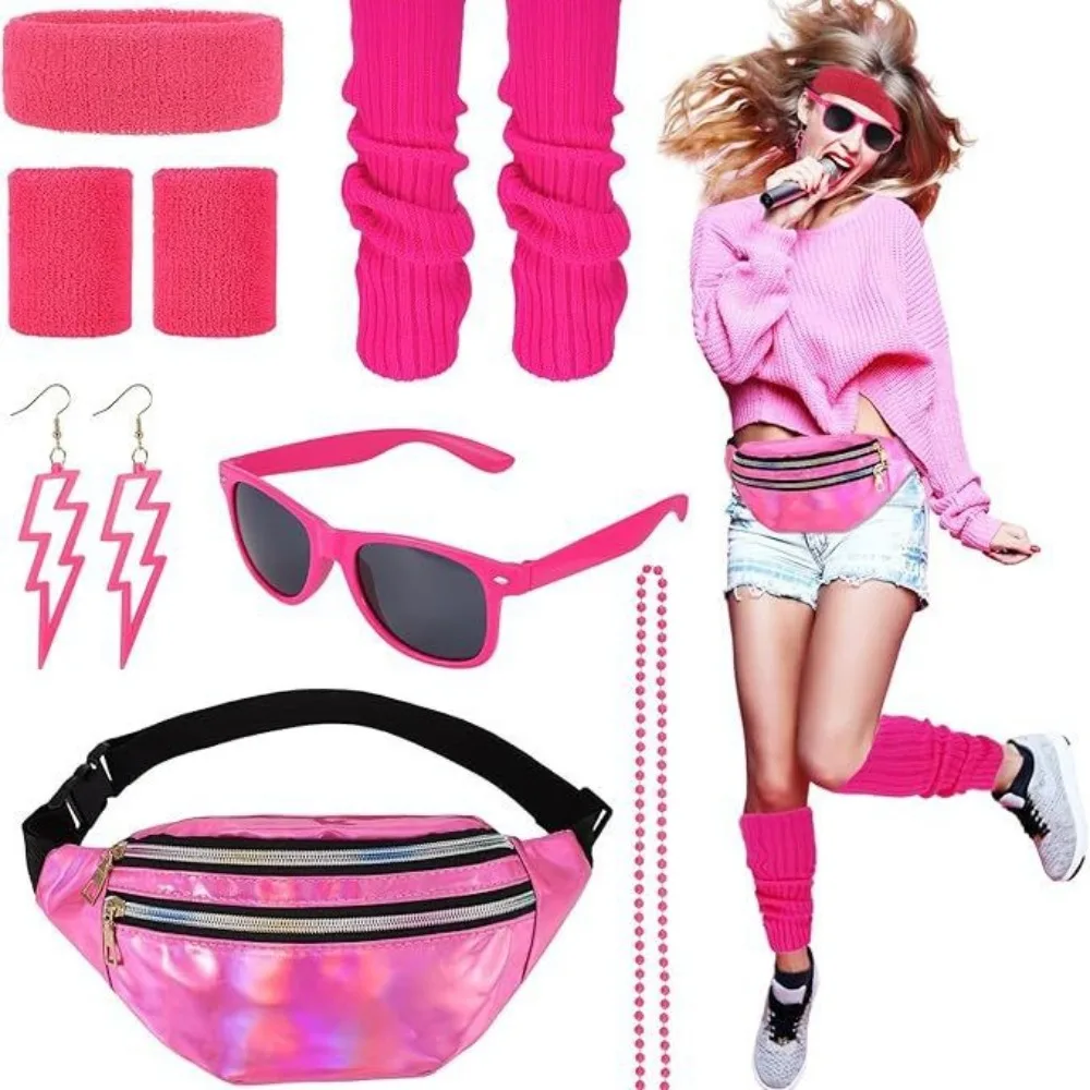 

Ретро-набор для декора маскарадной вечеринки в стиле 80-х годов, розовый, винтажный, реквизит для танцевальных и театральных представлений