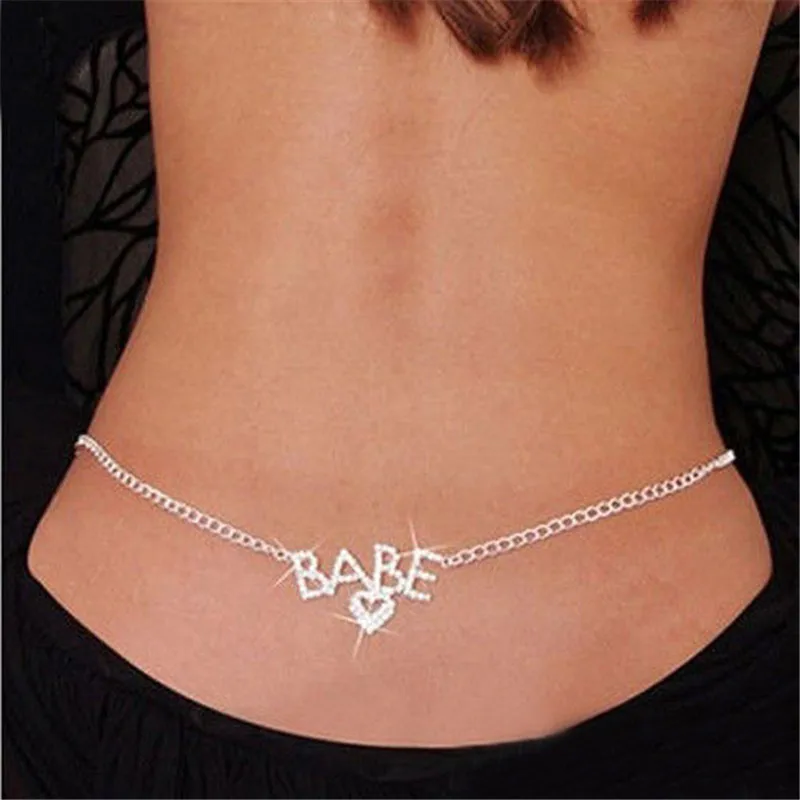 Cadena de cintura con letras de cristal para mujer, accesorios de joyería para el vientre de Club, lindo y brillante