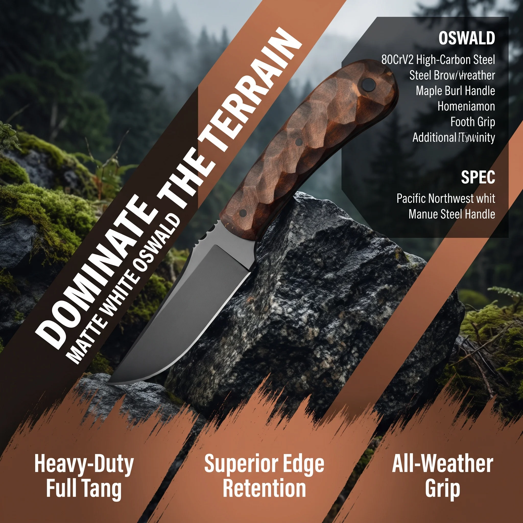 WK - Lurker Outdoor Knife Maple Handle Kydex Liner with K Sheath Multi-functional Emergency Portable Tool Knife