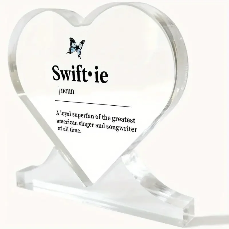 2D Flat, Swiftie Noun Acrylic Heart Desk Plaque - Contemporary Home Decor with Butterfly Design, High-Quality Acrylic Desktop P