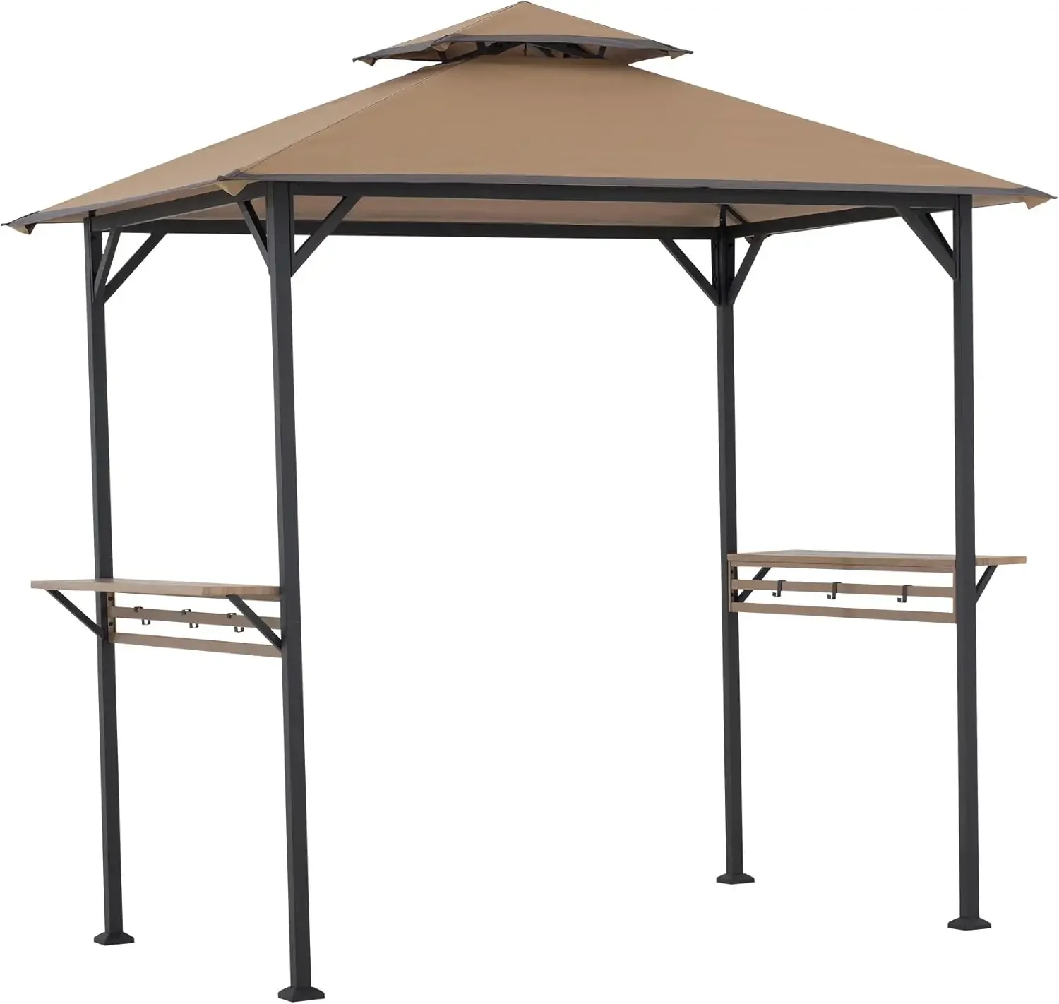 Black Steel Frame Grill Gazebo for Outdoor, Patio, Garden, and Backyard Activities, Khaki