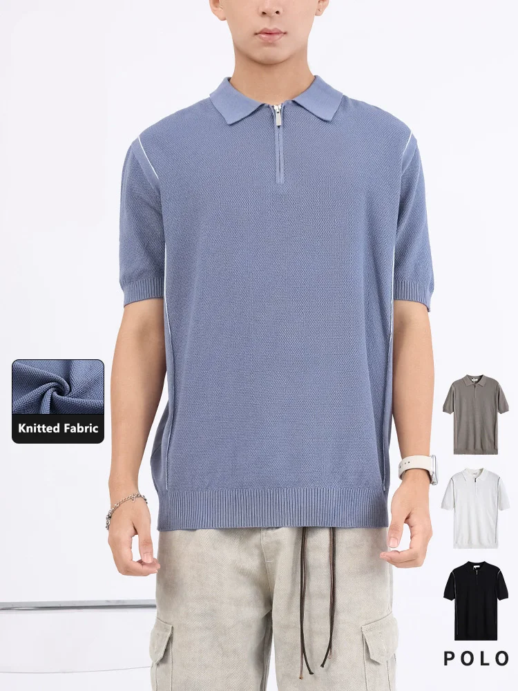 Viscose Polyester Silky Polo Shirts For Men Knitted Cool Feeling Summer Quality Soft Comfortable Zipper Design Camisas De Hombre