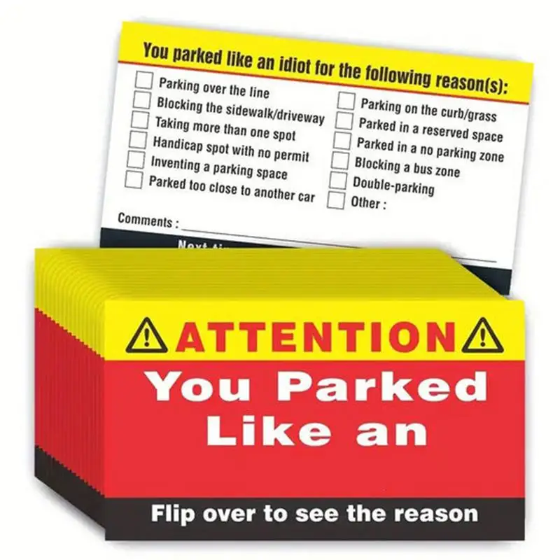 

100pcs Bad Parking Cards You Parked Like An Idiot Funny Cardboard Parking Violation Card With Multi Violation Reasons Funny Gift