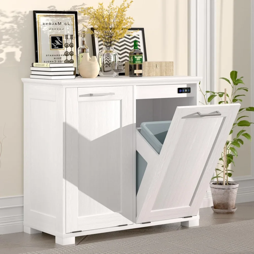 

Wooden Tilt Out Trash Cabine,Hidden Trash Can Cabinet 20gallon Double Garbage Cabinet for Kitchen,Living Room&Bathroom Pure Whit