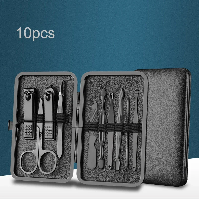 7-18pcs Black Manicure And Pedicure Set Stainless Steel Scissors Nail Clipper Grooming Tool Kit image 5