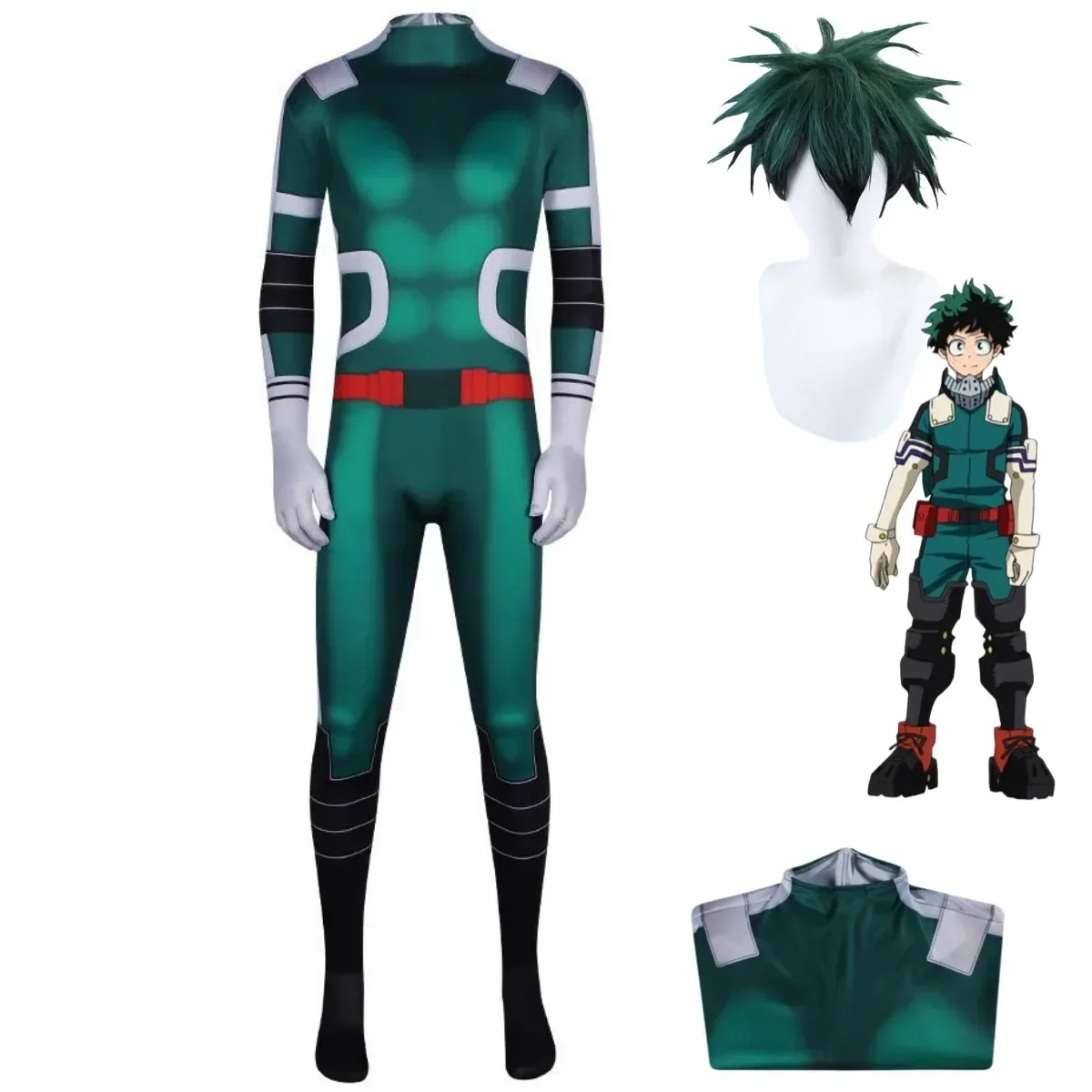 Anime My Hero Academia Midoriya Izuku Deku Cosplay Costume Wig Green Printing Jumpsuits Adult Man Woman Carnival Christmas Suit