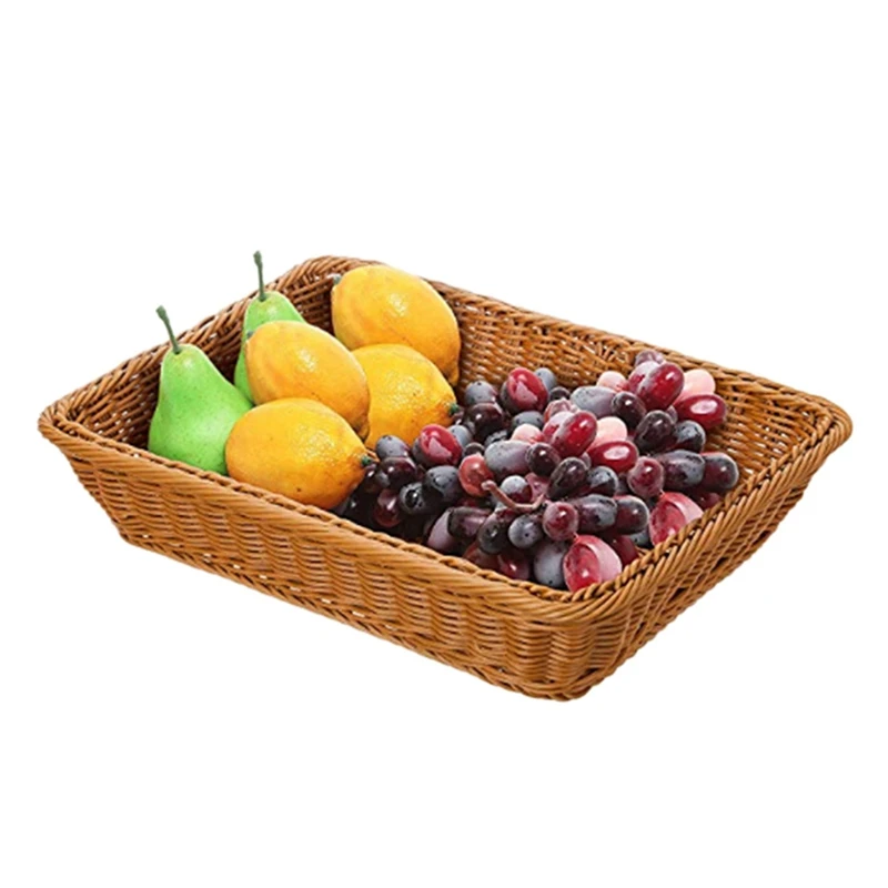 10X Plastic Rattan Basket, Bread Basket Bread Shop Supermarket Display Basket,Brown