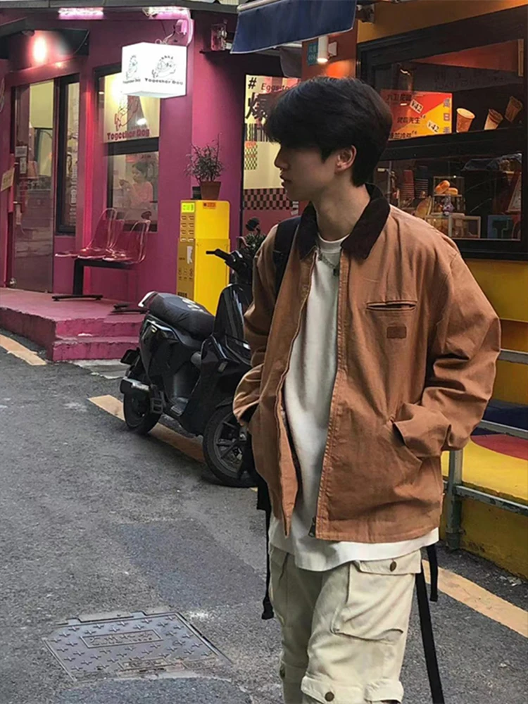 

American Sle Vintage Workwear Jaet Men's Canvas irt Collar Hunting Jaet Autumn Heavyweight Retro Utili Coat