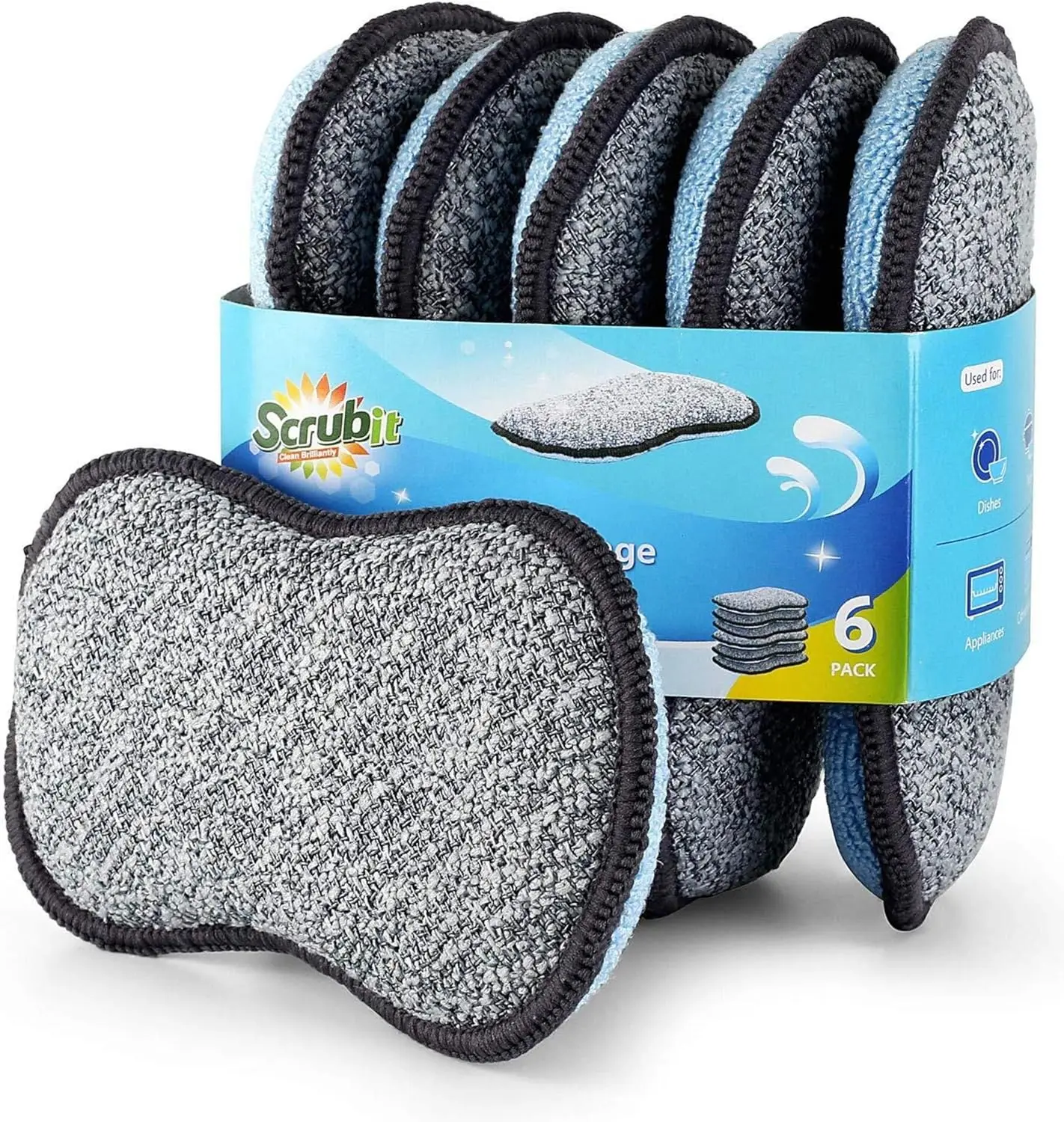 

Multi-Purpose Sponges Kitchen Non-Scratch Microfiber Sponges for Cleaning, Along with Heavy Duty Scrubbing Power