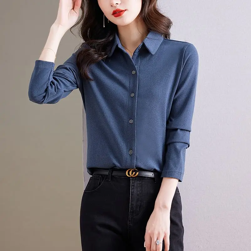 Autumn and Winter Double-sided Brushed Shirt for Women\'s Fashion Design Slimming Effect Layering Bottom Layer Cardigan Shirt