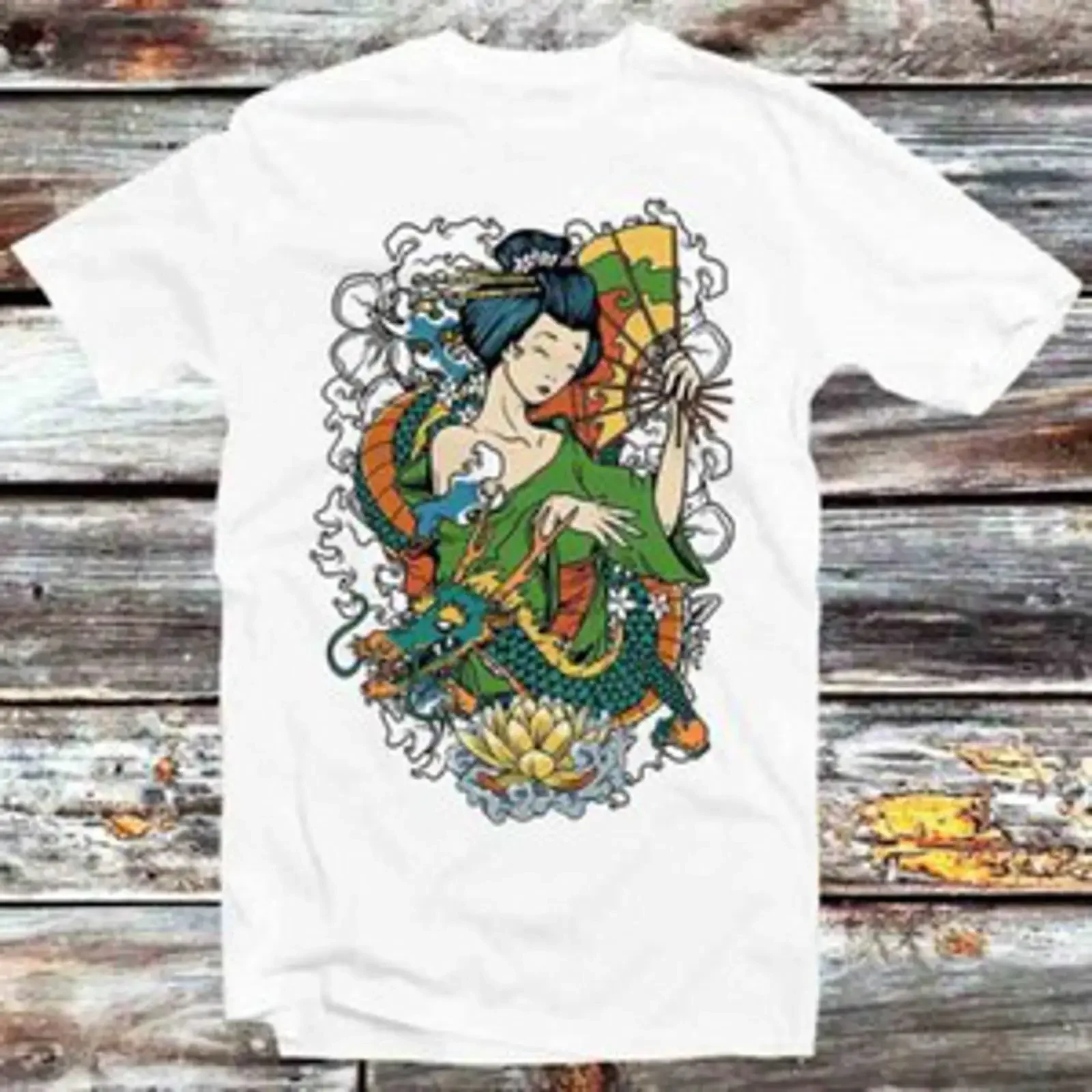 T Shirt Geisha I Tokyo Japan Japanese Art Dragon Flowers B777 vintage Washed Stretched Comfortable fashion graphic streetwear