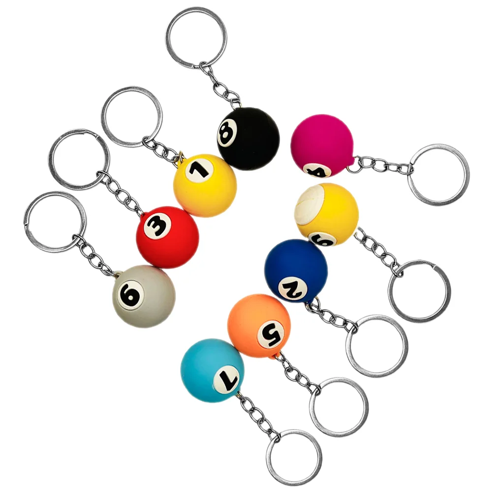 9 Pcs Pool Ball Hanging Pendants Billiards Key Rings Keepsakes Gifts Mini Small Keychains Novelty Keyring Charms