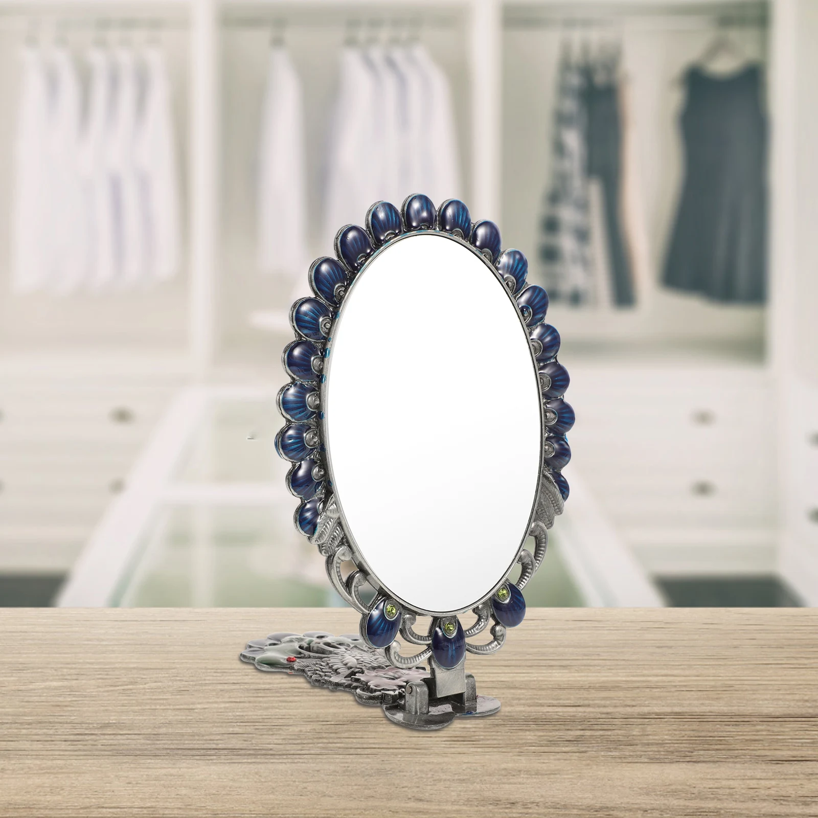 

Vintage Foldable Handheld Makeup Mirror Peacock Design Compact Vanity Mirror for Women