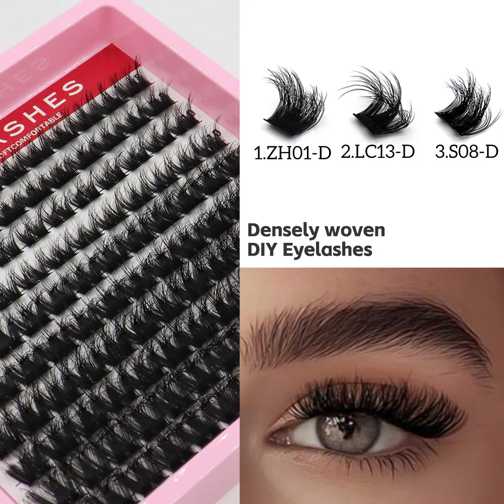 ふわふわクラスターまつげ 8-16mm 混合長さ DIY エクステンションつけまつげ、長くボリュームのある上まつげ