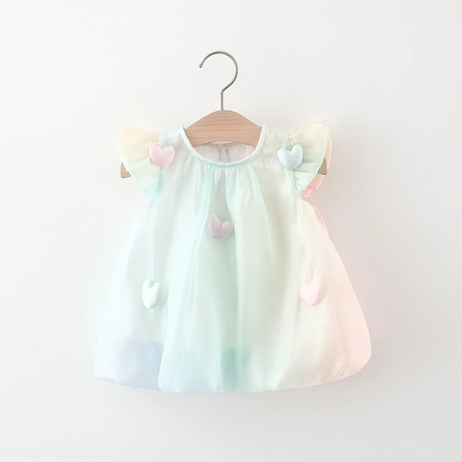 (0-3 Years Old) Baby Girl Dress Summer Love Mesh Princess Dress For Kids Girl Girl Cute Colorful Pearl Yarn Birthday Party Dress