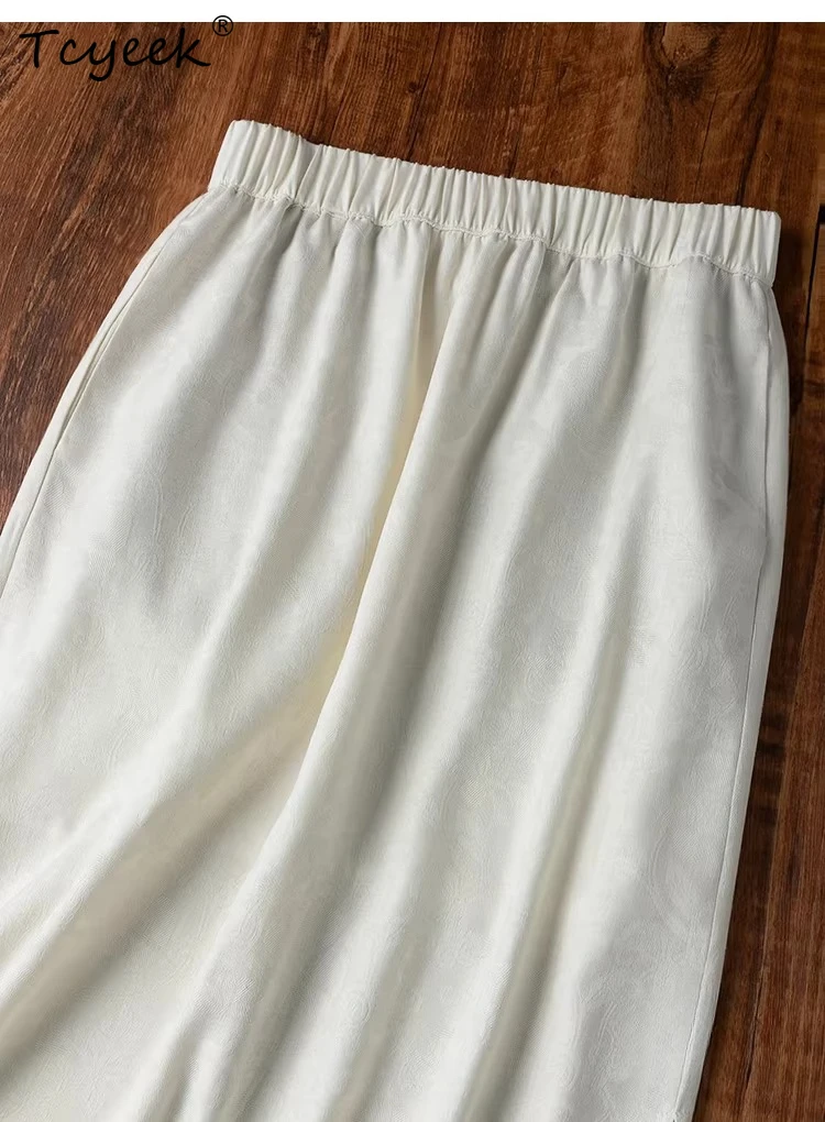 Tcyeek 100% Real Silk Skirts for Women 2026 Spring Summer Elastic Waist Graceful Elegant Skirt Women Clothes Faldones Para Mujer