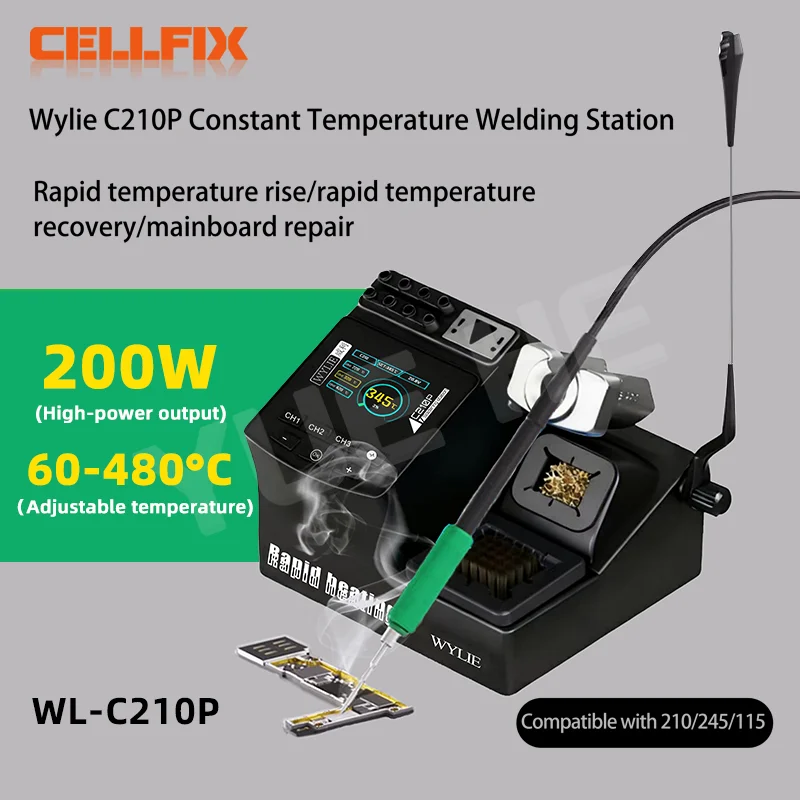 Сварочная станция WYLIE C210P, 200 Вт, точное чтение температуры, быстрое восстановление температуры, алюминиевая поддержка для ремонта печатных плат