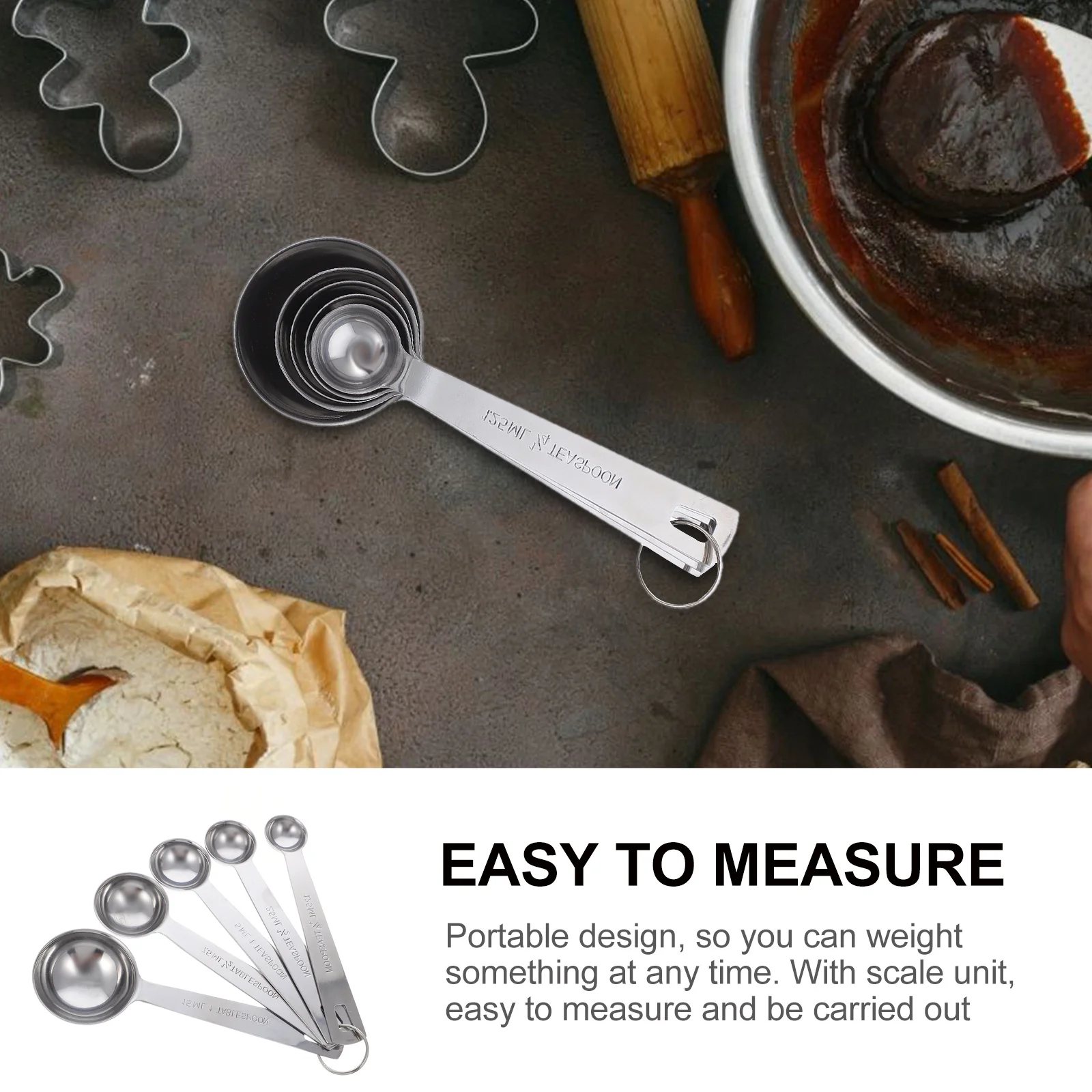 

5Pcs Food Measuring Spoon Set Stainless Steel Portable Baking Scoops Kitchen Accessory Measuring Cups Kitchen Accessory