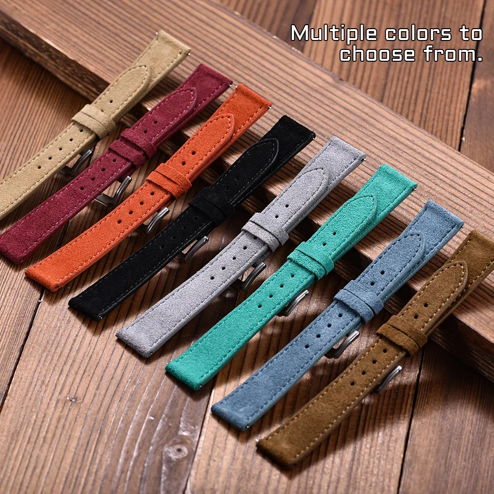 Tali Jam Tangan Kulit Suede Premium 18Mm 19Mm 20Mm 22Mm Tali Antik Rilis Cepat untuk Pria Wanita Tali Jam Tangan Lembut Nyaman