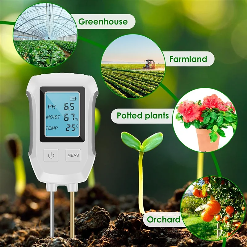 A64Z 3In1 Soil PH Meter PH Tester Withbacklit LCD Forplants Dual Probe Digital Soil Meter Forlawn