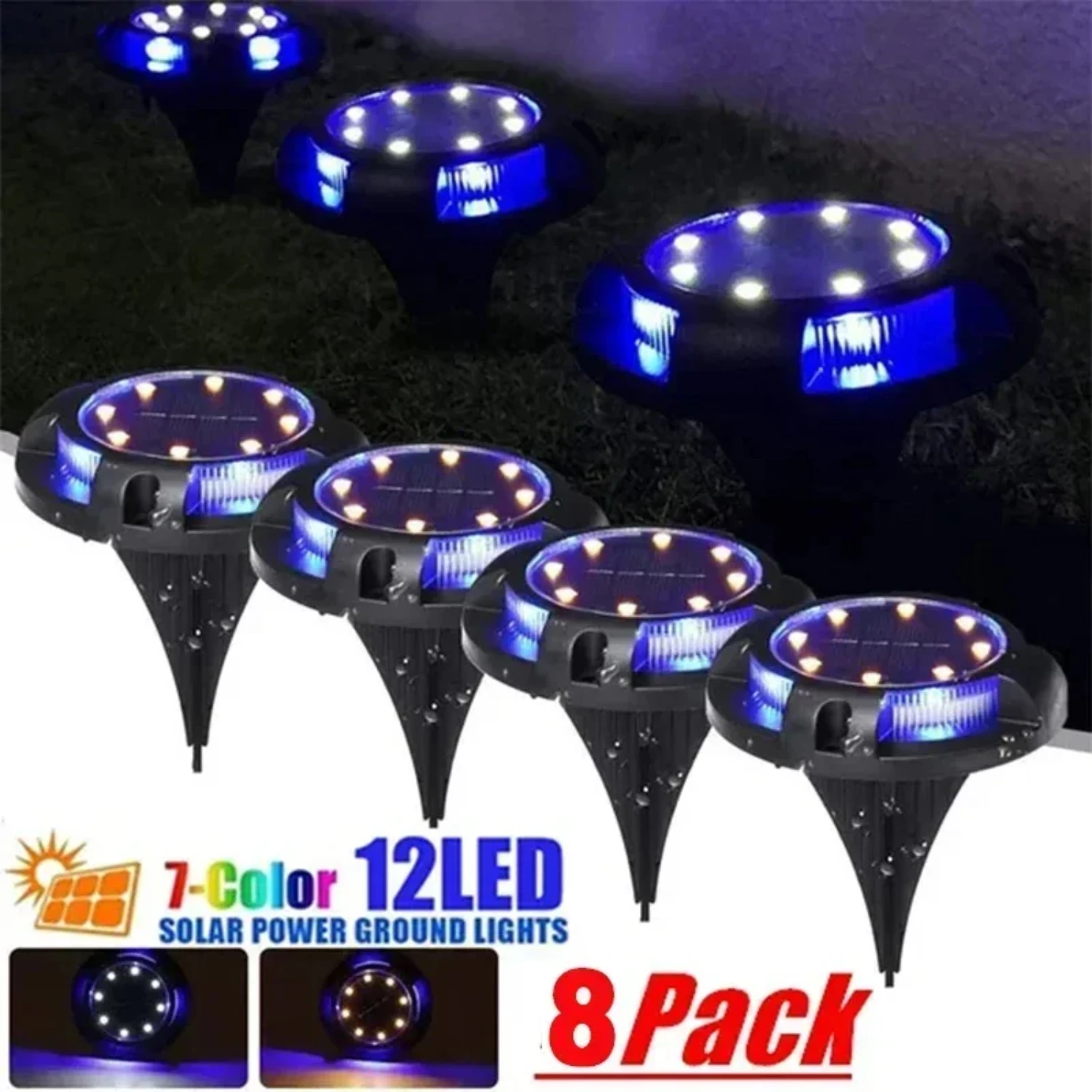 Efficient, energy-saving, and bright 12LED solar powered disk light for outdoor garden decor and deck spotlight. Perfect for ill