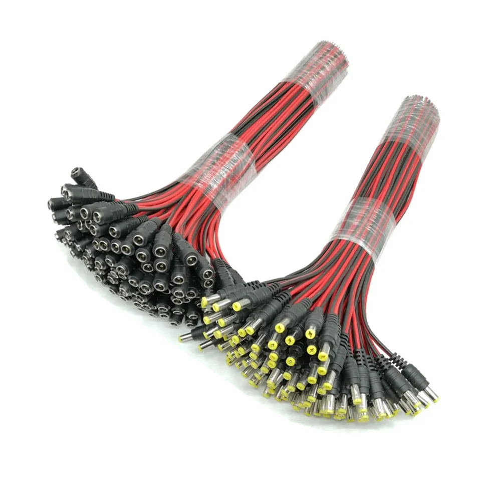 DC Power Pigtail Cabo Jack para Câmera CCTV, Conector Masculino, Extensão, 12V, 24V, 5.5x2.1mm, 5Pcs