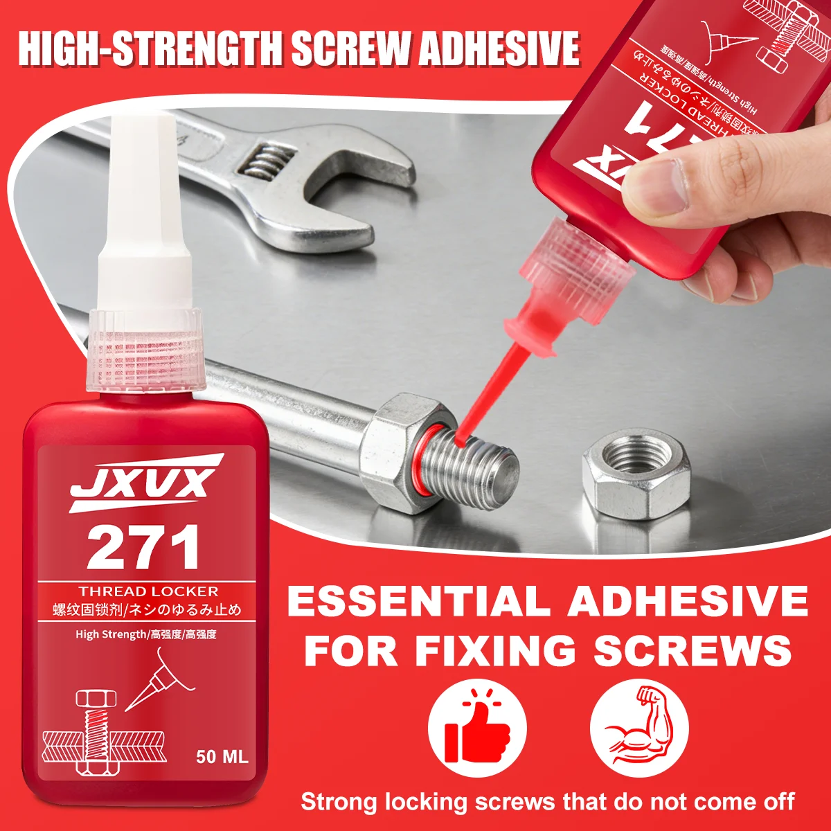 271 Fixador de roscas (equivalente ao Loctite) Antivibração e antidesaperto Resistente a altas temperaturas Para montagens com roscas metálicas 50 ml