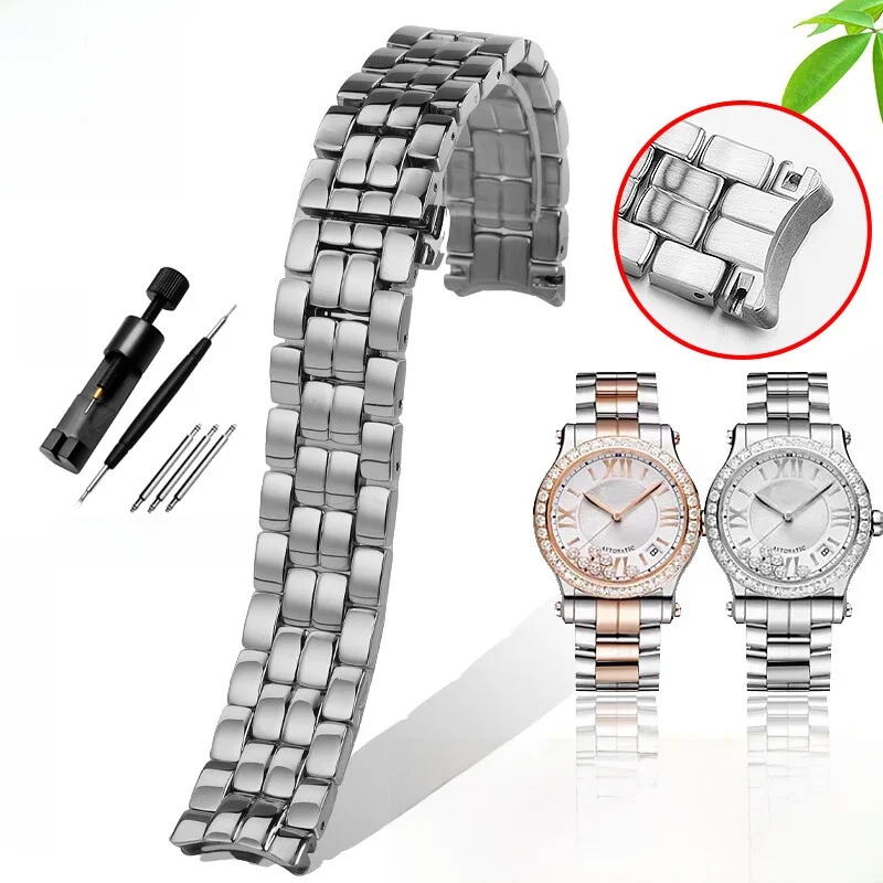 

Curved end Stainles Steel women Watchband 15m 18mm For Chopard HAPPY DIAMONDS 274891 278559 watch Strap Ladies chain accessories