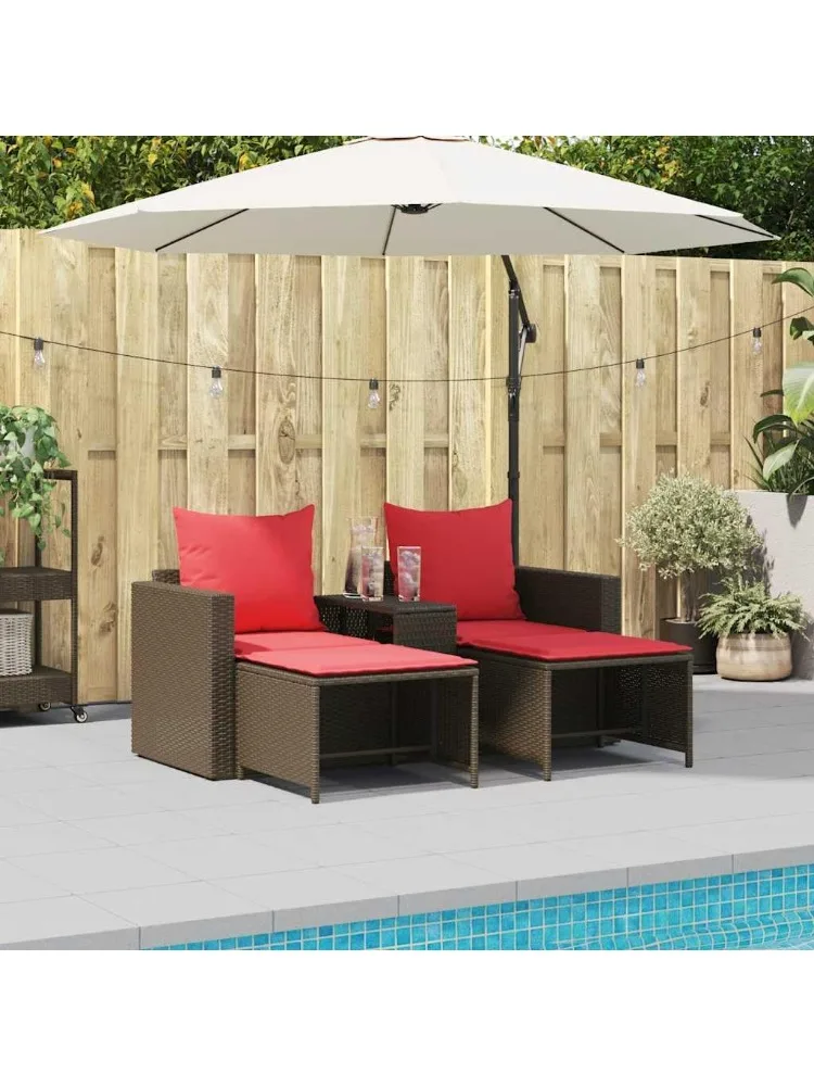 Set di divani da giardino da 5 pezzi con cuscini impilabili in polyrattan marrone, mobili da giardino, posti a terrazzo per giardino