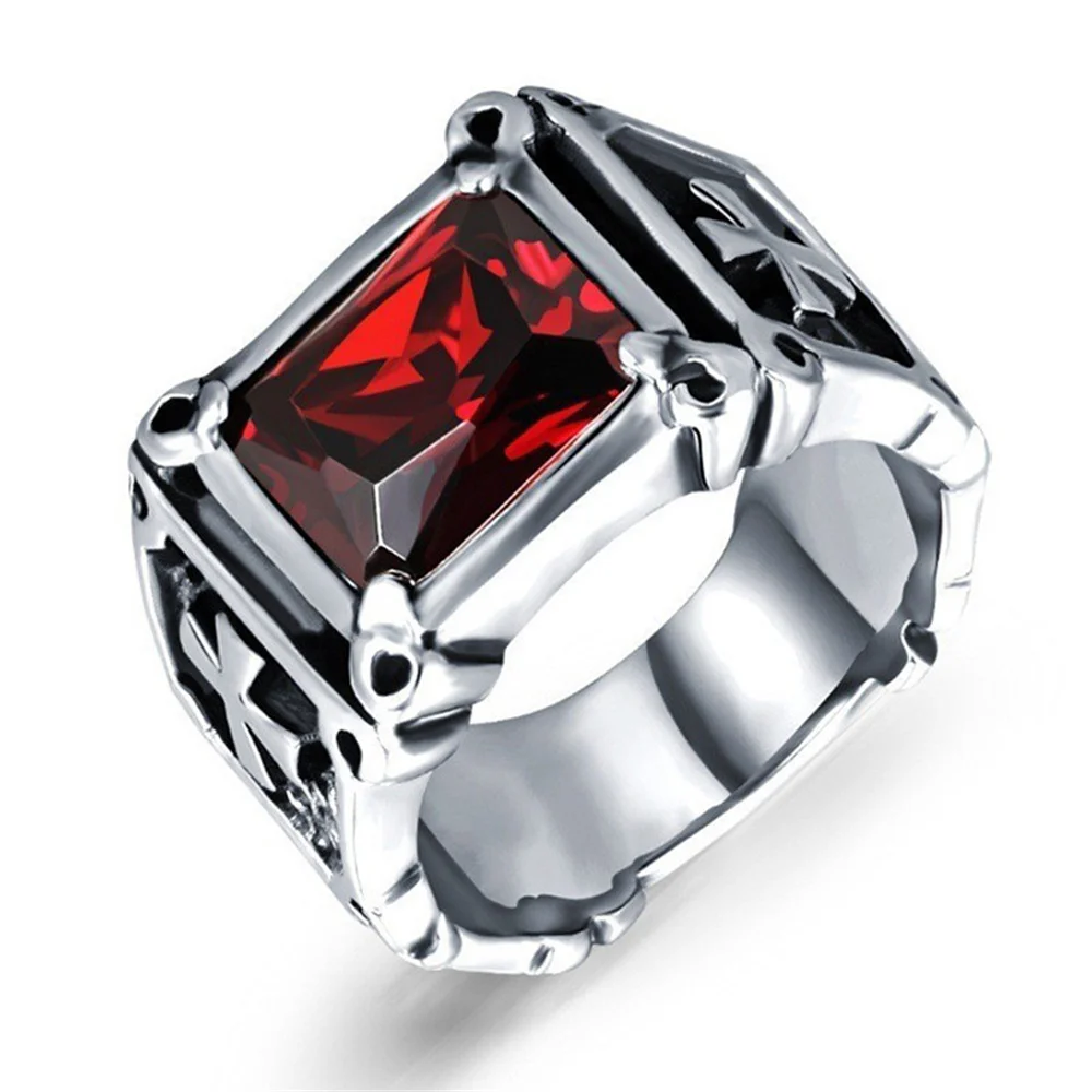 

Cross Ring Retro Style Delicate Square Crystal Ruby Obsidian Ring For Women&Men Charm Noble Black Red Heartbeat Jewelry 2024