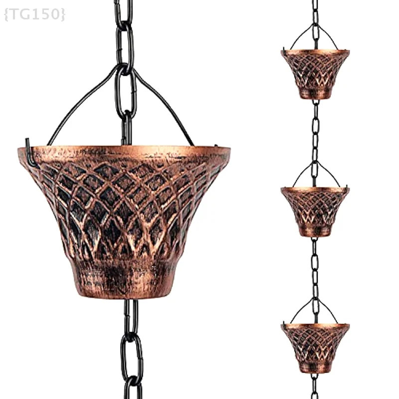 

【Ja】Metal Copper Plaid Rain Chains, 12-Cup Gutter Downspout Diverter for Rainwater Extensions