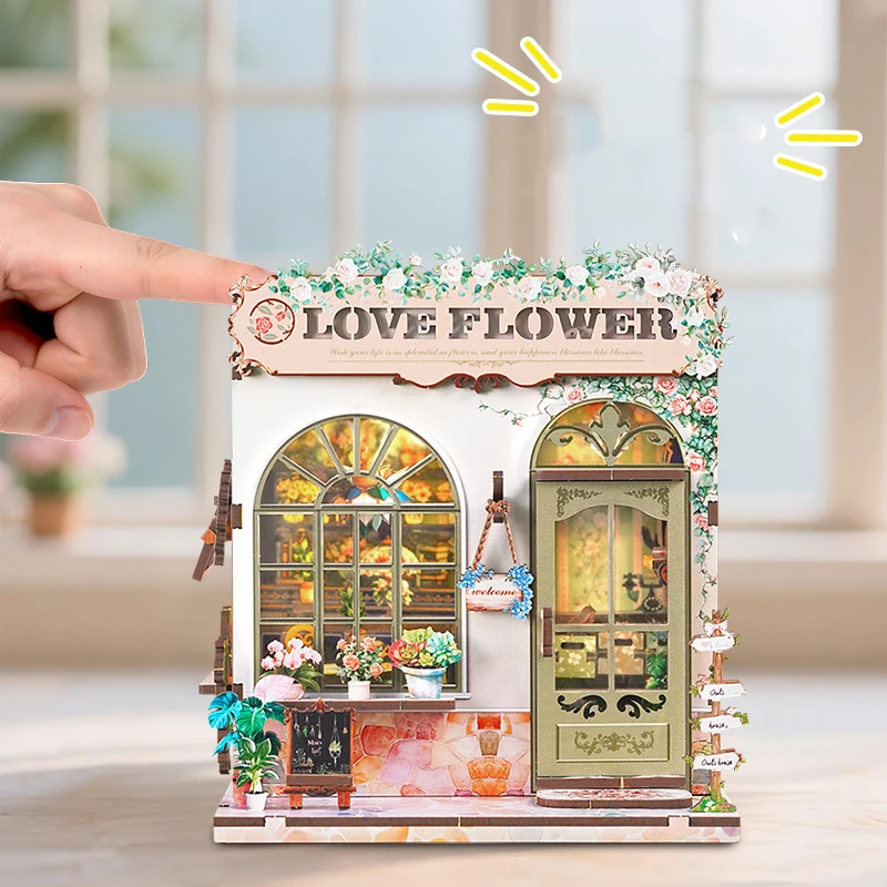Nowy Drewniany Domek dla Lalek Sklep Kwiatowy Miniaturowy z Zestawem Mebli Model do Samodzielnego Montażu 3D Zabawki DIY dla Dzieci i Dorosłych Prezent Świąteczny Casa