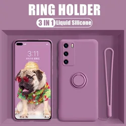 Ring Holder Silicone Case For  Huawei P50 P40  P30 P20 Lite Mate 40 30 50 70 Honor 20 Pro Strap Soft Liquid Cover