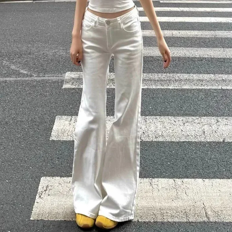 

Корейские расклешенные джинсы с высокой талией для девочек, женские классические тонкие прямые джинсовые брюки, женские повседневные узкие брюки-клеш