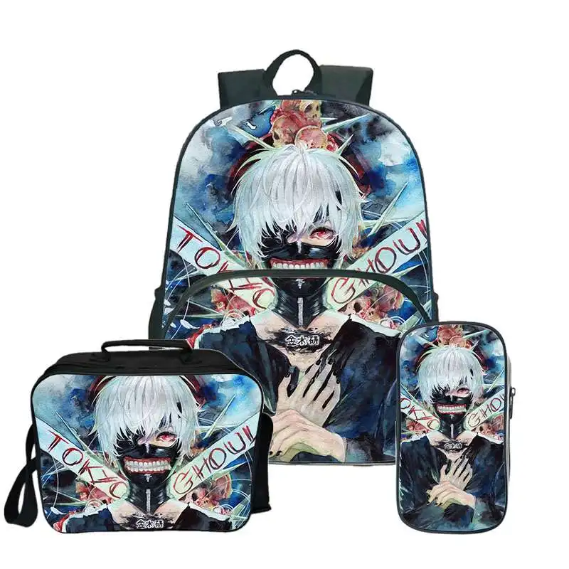 3D Print Tokyo Ghoul Backpack for Boys/Girls Canvas Travel Bag School Bag Anime Men\'s Schoolbag Cartoon Cute Teenager Cosplay