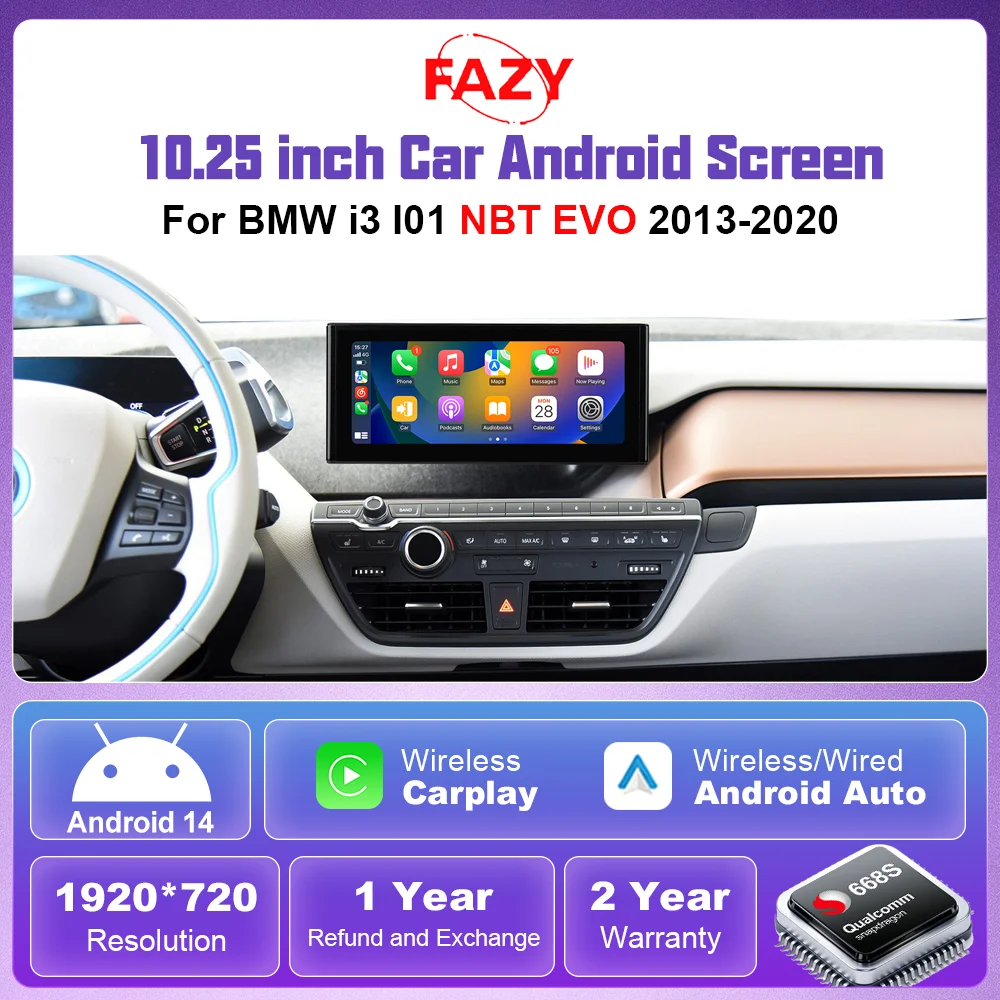 Qualcomm 668S Android 14 Multimedia Display Screen Support Carplay Android Auto Car Radio Player For BMW i3 I01 NBT EVO System